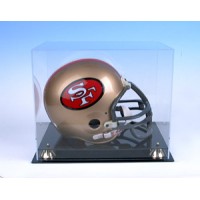 FixtureDisplays® Football Helmet Display Case with black acrylic base and gold risers 100023