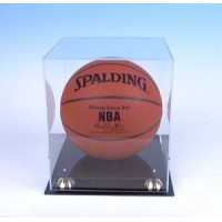 FixtureDisplays® Acrylic Basketball Display case with black acrylic base and gold risers 100030