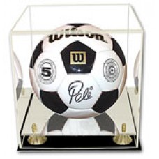 FixtureDisplays® AcrylicSoccer ball Display case with black acrylic base and gold risers 100031