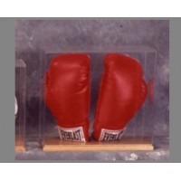 FixtureDisplays® Double Boxing glove display case with Oak base 100045