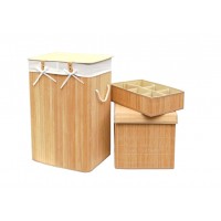 Set of 3 Laundry Hampers Bamboo Square Wicker Clothes Bin Baskets Storage Bin Organizers Folding Basket 100201