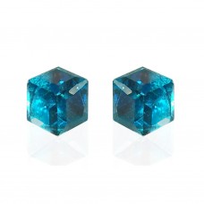 E065 Aq Sparkling Crystal 5.5mm Cube Earrings Aquamarine 1020006