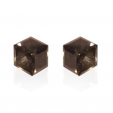 E065 Gy Sparkling Crystal 5.5mm Cube Earrings Grey 1020010