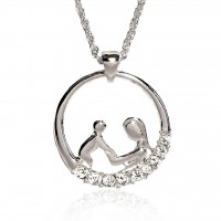 Silver 24mm Crystal Mother & Child Circle Necklace 1020034