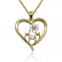 Gold Austrian Crystal Heart & Flower Mom Necklace N1222 G 1020035