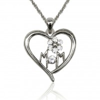 Silver Austrian Crystal Heart & Flower Mom Necklace N1222 S 1020036