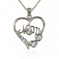 Forever Silver Sparkly Crystal Heart Mom Necklace N1224 S 1020037