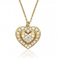 Gold Plated & Swarovski Crystal Cluster Dbl Heart Necklace 1020044
