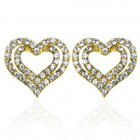 E262 G Gold Plated Clear Crystal Double Heart Earrings 1020045