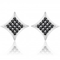 Forever Silver Plated Blk Crystal Curved SQ Earrings large102735-large