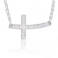 N732 Forever Silver Crystal Sideways Cross Pendant In Box102741