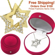 N872RB Forever Gold Or Silver Crystal Double Star Necklace With Gift Box102797-Silver