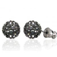 E088H Sparkling 8mm Crystal Cluster Ball Earrings - Hematite