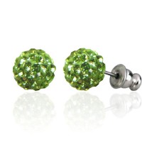 E088L Sparkling 8mm Crystal Cluster Ball Earrings - Lime