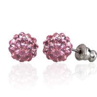 E088P Sparkling 8mm Crystal Cluster Ball Earrings - Pink