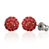 E088R Sparkling 8mm Crystal Cluster Ball Earrings - Red