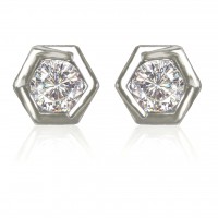 E144S Forever Silver Plated Crystal Hexagon Stud Earrings102893