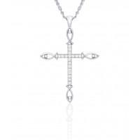 N801S Forever Silver Austrian Crystal Fish Cross Necklace102957