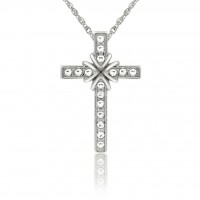 N880S Forever Silver Austrian Crystal Clover Cross Necklace102977