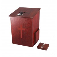 FixtureDisplays® Wood Church Collection Fundraising Box Donation Charity Box with Gold Cross Christian Church Tithes & Offering Prayer Box 9-1/2