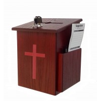 FixtureDisplays® Wood Church Collection Fundraising Box Donation Charity Box with Red Cross Christian Church Tithes & Offering Prayer Box 7.5