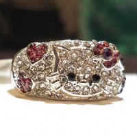 Silver Plated Hello Kitty Cluster Crystal Ring Size 7 & 8 106161