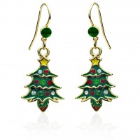 Crystal & Epoxy Christmas Holiday Tree Dangle Earrings 106180