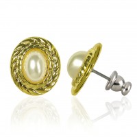 Gold Plated Oval Pearl Earrings Surgical Steel Posts E14OVG 106218