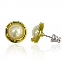 Gold Curling Round Pearl Earrings Surgicl Steel Posts E13RDG 106219