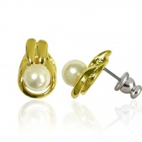 Gold Love Knot & Pearl Earrings Surgical Steel Posts E12KNG 106220