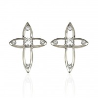 Forever Silver Plated Austrian Crystal Cross Earring E5CRS 106225