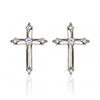 Forever Silver Plated Austrian Crystal Cross Earring E4CRS 106226