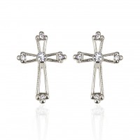 Forever Silver Plated Austrian Crystal Cross Earring E3CRS 106227