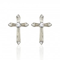 Forever Silver Plated Austrian Crystal Cross Earring E1CRS 106229