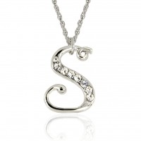 Forever Silver & Crystal S Initial Pendant Adjust 18