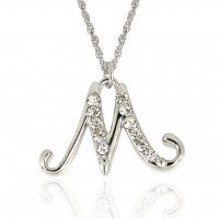 Forever Silver & Crystal M Initial Pendant Adjust 18