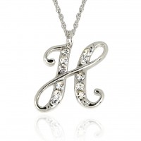 Forever Silver & Crystal H Initial Pendant Adjust 18