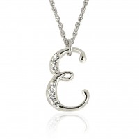 Forever Silver & Crystal E Initial Pendant Adjust 18
