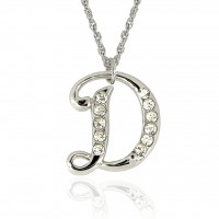 Forever Silver & Crystal D Initial Pendant Adjust 18
