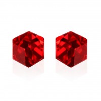 E066R Sparkling Swarovski Crystal 6mm Cube Earrings - Red 106284
