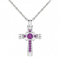 N111BS-02 Forever Silver Birthstone Cross Necklace -February 106336