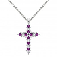 N110BS-02 Forever Silver Birthstone Cross Necklace -February 106348