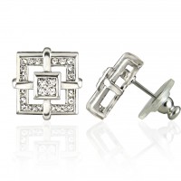 E246S Forever Silver Austrian Crystal Square Frame Earrings 106355