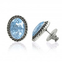 E103LB Antiqued Silver Light Blue Oval Crystal Earrings 106371