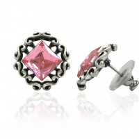 E102LP Antiqued Silver Lt Pink SQ Diamond Crystal Earrings 106377