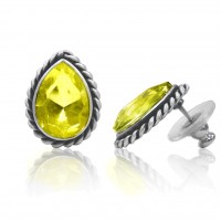 E101YE Antiqued Silver Yellow Lime Tear Drop Crys Earrings 106384