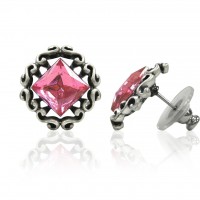 E102PI Antiqued Silver Lt Pink SQ Diamond Crystal Earrings 106388