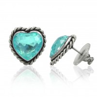 E104AQ Antiqued Silver Aquamarin Heart Shape Cryst Earrings 106392