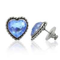 E104LB Antiqued Silver Lt Blue Heart Shape Crystal Earrings 106393