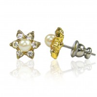 Gold Crystal & Pearl Star Earrings Surgical Steel E7PSTG 106395